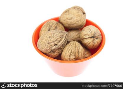 walnuts in a bowl isolated on white