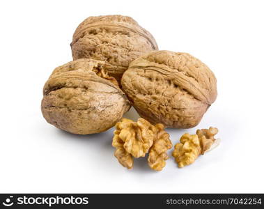 Walnuts isolated on white background. With clipping path.