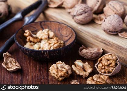 walnuts. walnuts isolated on a wooden table