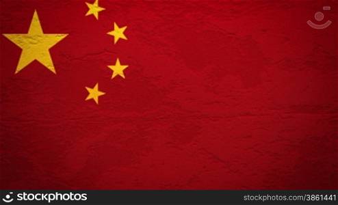 Wand mit chinesischer Flagge wird durchbrochen und fSllt zusammen