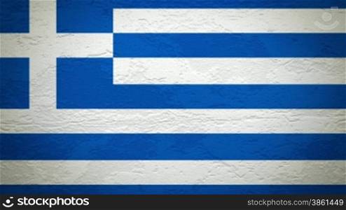 Wand mit griechischer Flagge wird gesprengt , dahinter ist alles schwarz