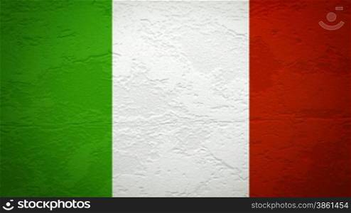 Wand mit italienischer Flagge wird gesprengt, dahinter ist alles schwarz