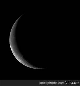 Waning crescent - 14% of moon surface visible. Image is a composition of several panels, made with maksutov telescope and scientific camera.. Waning crescent