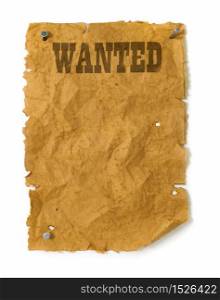 Wanted poster wild west style with nails, torn edges and bullet holes. Wild west Wanted poster