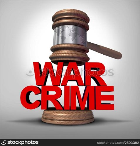 War crime and military criminal justice as a symbol for crimes against humanity as a 3D illustration.