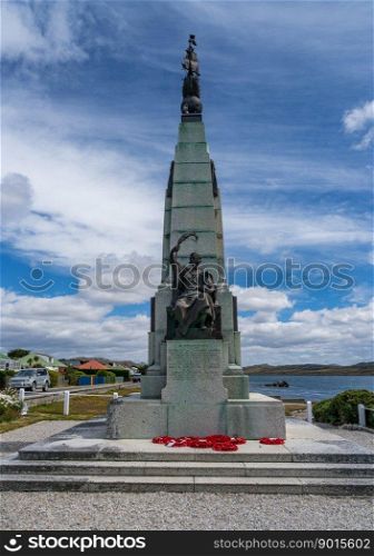 War memorial to Battle of Falkland Islands in 1914 Great War in Port Stanley. 1914 war memorial in Stanley in the Falkland Islands