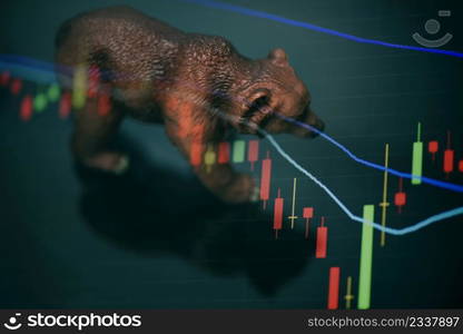 War stock trading bull and bear market concept with stock chart crisis red price drop arrow down chart fall, stock market bear finance risk trend investment business and money losing economic