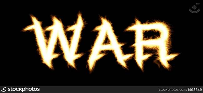 WAR Text with Burning Flames Effect against a black background