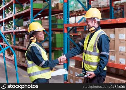 Warehouse foreman and employees Check the imported products in the central warehouse. before delivering to each region&rsquo;s distribution centers
