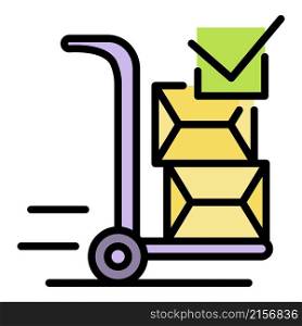 Warehouse wheel cart icon. Outline warehouse wheel cart vector icon color flat isolated. Warehouse wheel cart icon color outline vector