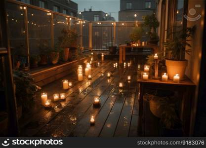 warm, candlelit atmosphere with the sound of rain outside, created with generative ai. warm, candlelit atmosphere with the sound of rain outside