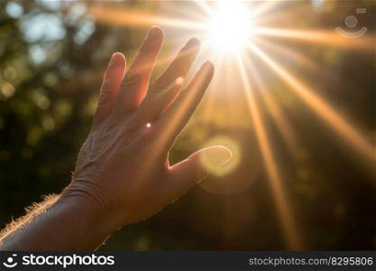 warm sun beam on hand faith in god grace generative ai.