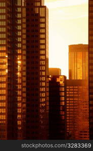 Warm sunset veiw of downtown Calgary, Canada.