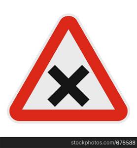 Warning of intersection road icon. Flat illustration of warning of intersection road vector icon for web.. Warning of intersection road icon, flat style.