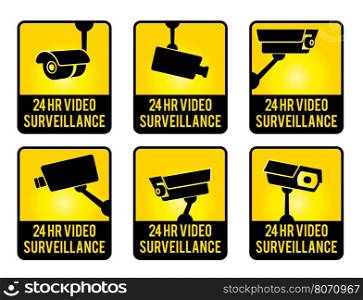 Warning set stickers for security video surveillance.