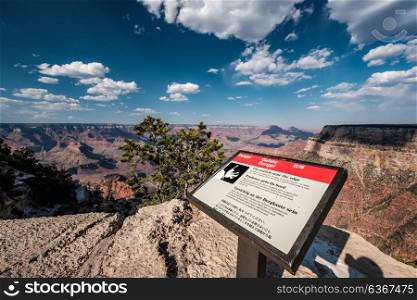 Warning Sign in Grand Canyon, Arizona, USA