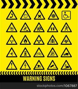 Warning signs set. Caution background.. Warning sign symbol. Set design icons element. Caution background.