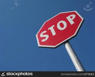 Warning signs, stop traffic sign over blue sky. stop sign over blue sky