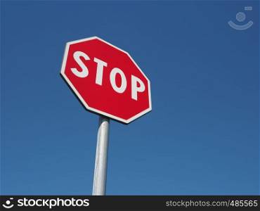 Warning signs, stop traffic sign over blue sky. stop sign over blue sky