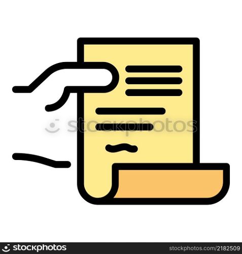 Warrant in hand icon. Outline warrant in hand vector icon color flat isolated. Warrant in hand icon color outline vector
