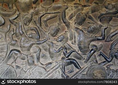 Warriors from Mahabharata on the wall of Angkor wat, cambodia