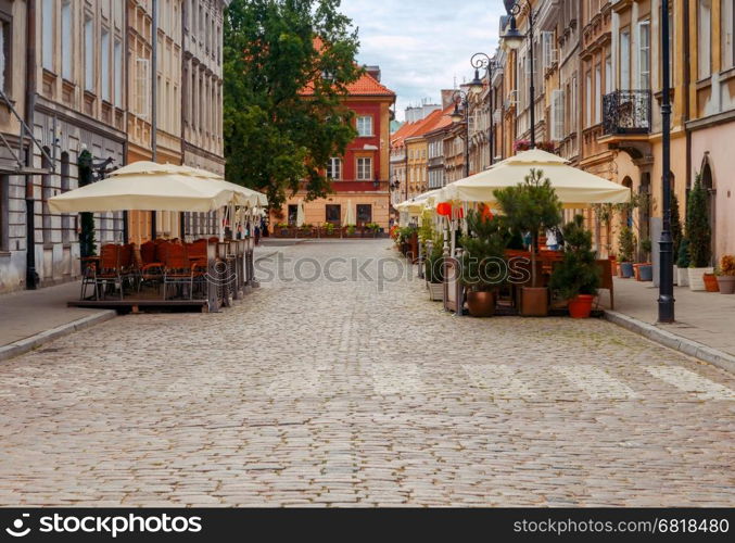 Warsaw. Old city.. Multi-colored facades of old houses in the historic center of Warsaw.