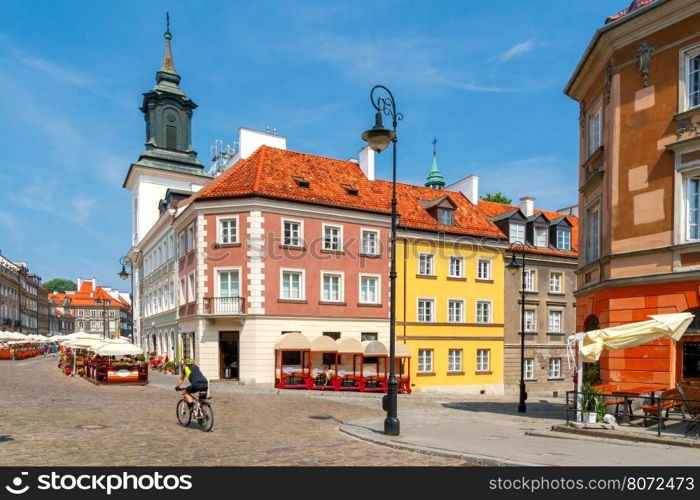 Warsaw. Old city.. Multi-colored facades of old houses in the historic center of Warsaw.