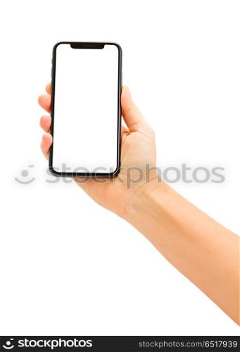 WARSAW, POLAND - DECEMBER 02: Someone hand holding new Iphone X mobile phone over white background. New Iphone X. New Iphone X