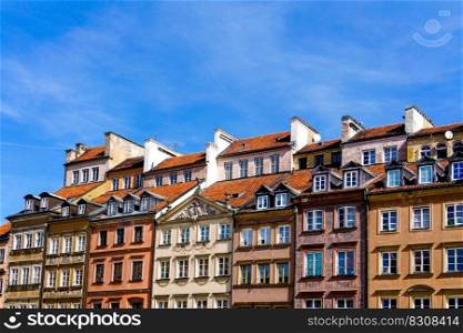 Warsaw, Poland - September 11, 2021  the colorful houses on the old market square in the historic city¢er of Warsaw