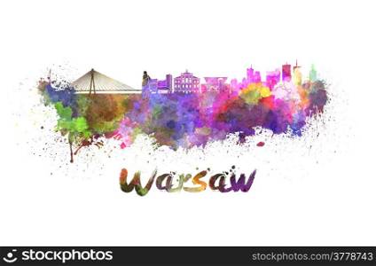 Warsaw skyline in watercolor splatters with clipping path. Warsaw skyline in watercolor