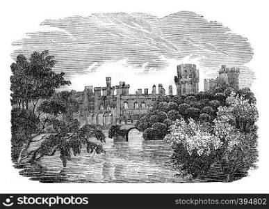 Warwick Castle, vintage engraved illustration. Colorful History of England, 1837.