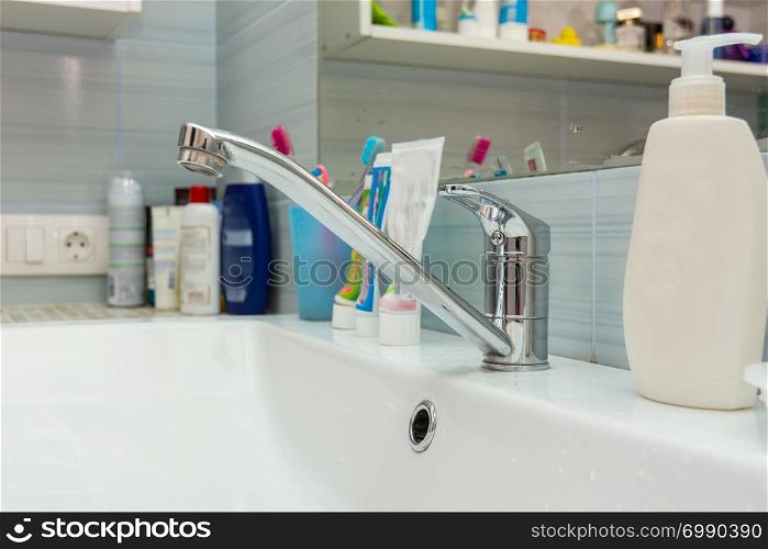 Washbasin faucet in the bathroom
