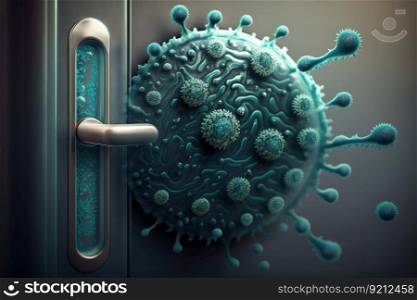 washed and disinfected door handle, with bacteria on the surface, created with generative ai. washed and disinfected door handle, with bacteria on the surface