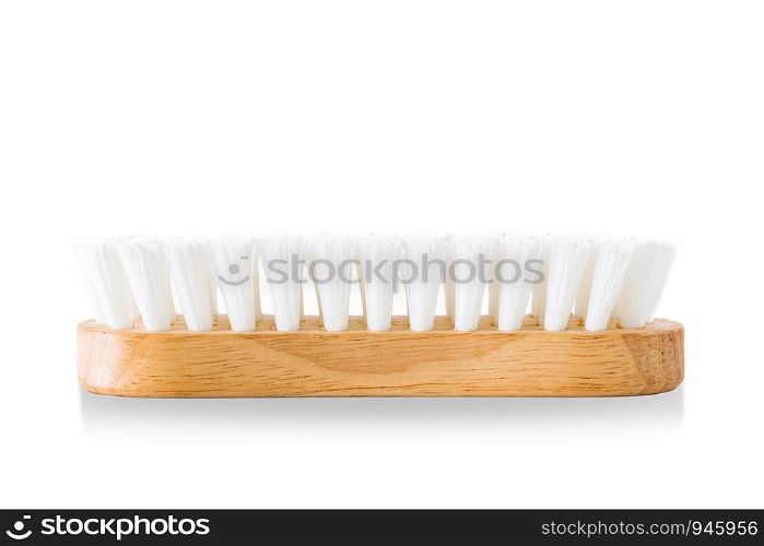 Washing brush made of wood on a white background.