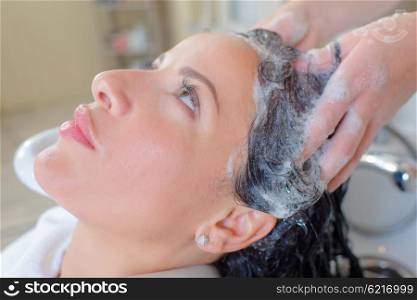 Washing hair in salon