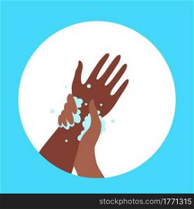 Washing hands with soap and water properly cartoon vector illustration. Flat medical care hygiene personal skin cleaning procedure colorful concept. Virus prevention protection steps design template . Washing hands with soap and water properly cartoon vector illustration.