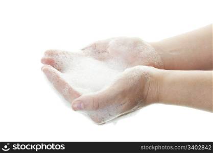 Washing your hands is the best way to prevent flus, colds and other germs and viruses, Shot on white background.