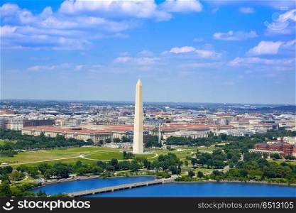 Washington DC aerial view National Mall Monument. Washington DC aerial view with National Mall and Monument