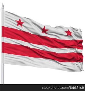 Washington DC City Flag on Flagpole, Capital City of United States of America, Flying in the Wind, Isolated on White Background
