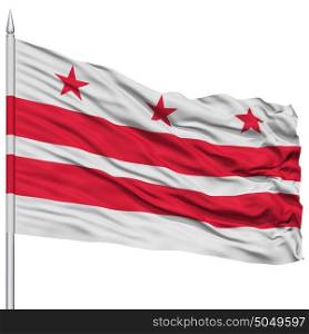 Washington DC City Flag on Flagpole, USA. Washington DC City Flag on Flagpole, Washington DC State, Flying in the Wind, Isolated on White Background