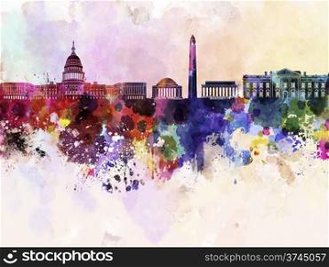 Washington DC skyline in watercolor background