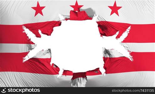 Washington DC state flag with a big hole, white background, 3d rendering. Washington DC state flag with a big hole