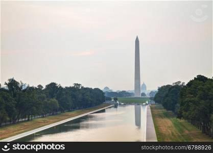 Washington Memorial monument in Washington, DC in the evening