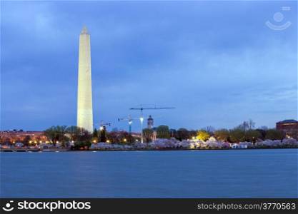 Washington Monument from tidal basin at dusk, DC