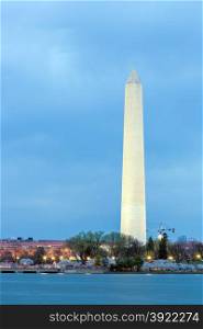 Washington Monument from tidal basin at dusk, DC