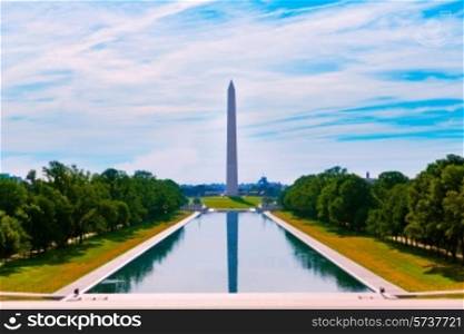 Washington Monument morning reflecting pool in US USA