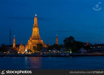 Wat Arun at night. The famous attractions of Thailand. Thailand&rsquo;s national religion is unique.