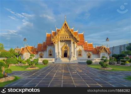 Wat Benjamabophit, a thai buddhist temple in the Dusit District of Bangkok. Urban town, Thailand. Downtown City. Tourist attraction in travel trip concept.