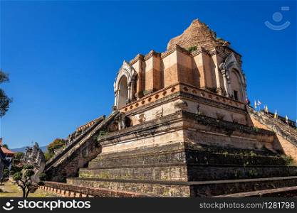 Wat Chedi Luang is a Buddhist temple in the historic centre and is a Buddhist temple is a major tourist attraction in Chiang Mai,Thailand.