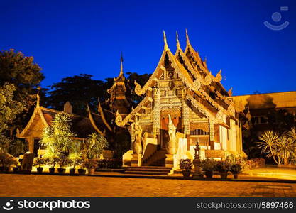 Wat Chedi Luang Temple at sunset, Chiang Mai, Thailand